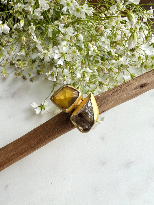 Citrine & Smoky Quartz Adjustable Ring