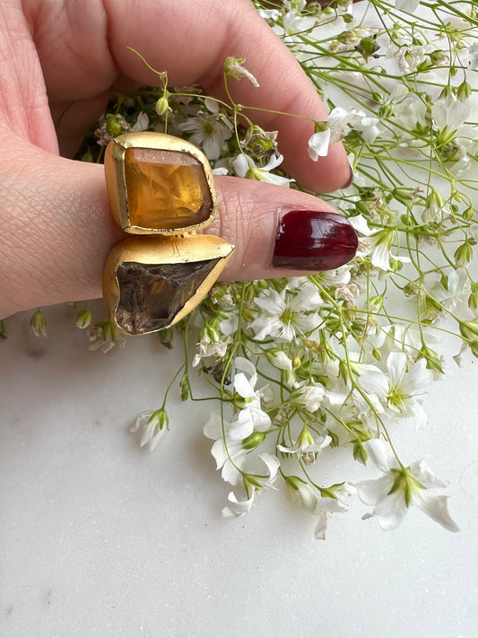 Citrine & Smoky Quartz Adjustable Ring